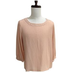 Karl Lagerfeld Paris Peach Beaded Collar Blouse